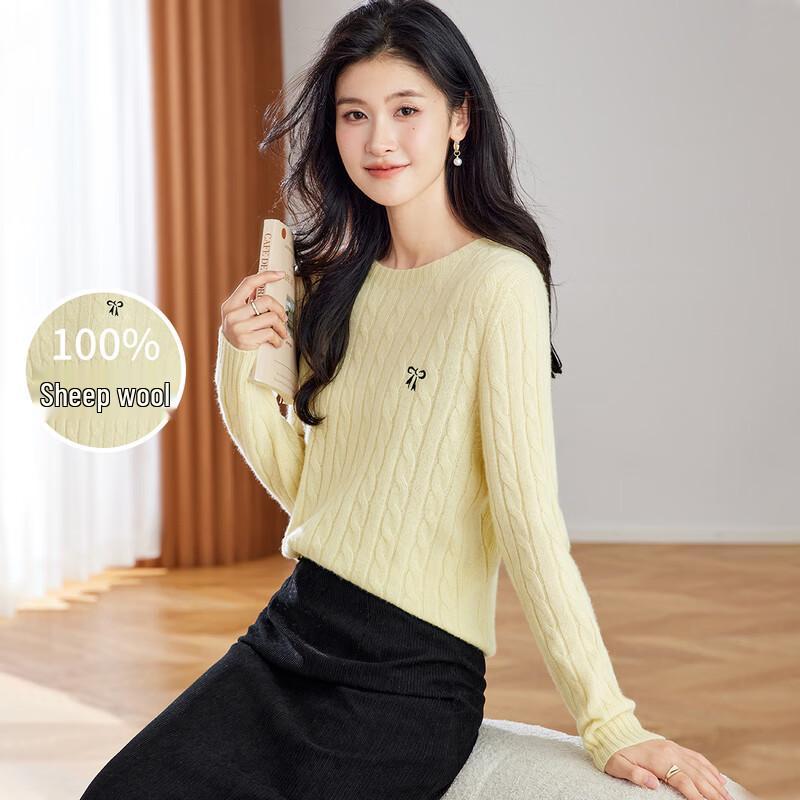 

Women s Golden Chrysanthemum Merino Wool Bow Embroidered Sweater M