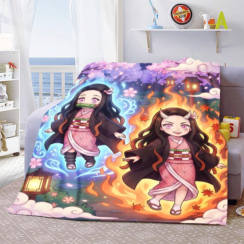 Nezuko Kamado Lightweight Flannel Blanket Soft Warm Throw Cozy Blanket for Sofa Bed Home Decor -QJY