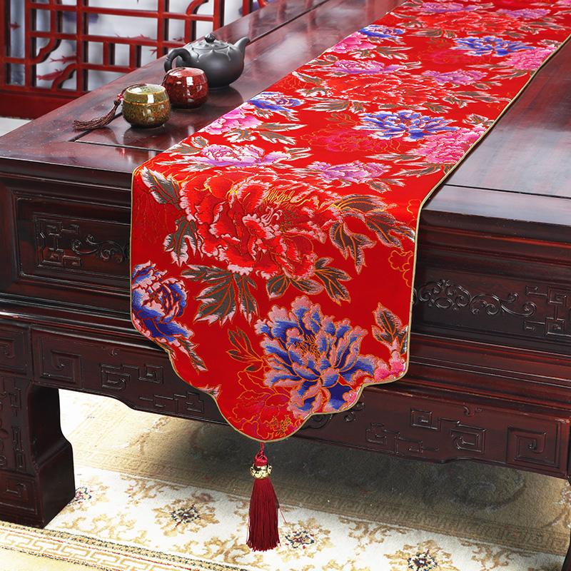 Chinese Style Table Flag Cloud Brocade Satin Table Flag Classical Tea Table Table Cloth Strip Cloth Tea Table Tea Mat Bed Flag