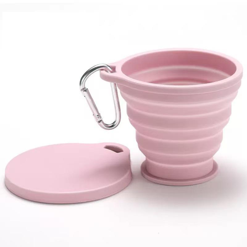 Pink Outdoors Silicone Folding Cup with Hanging Hole Creative Water Cup Travel Portable Washing Cup Fashion Travel Silicone Cup розовый