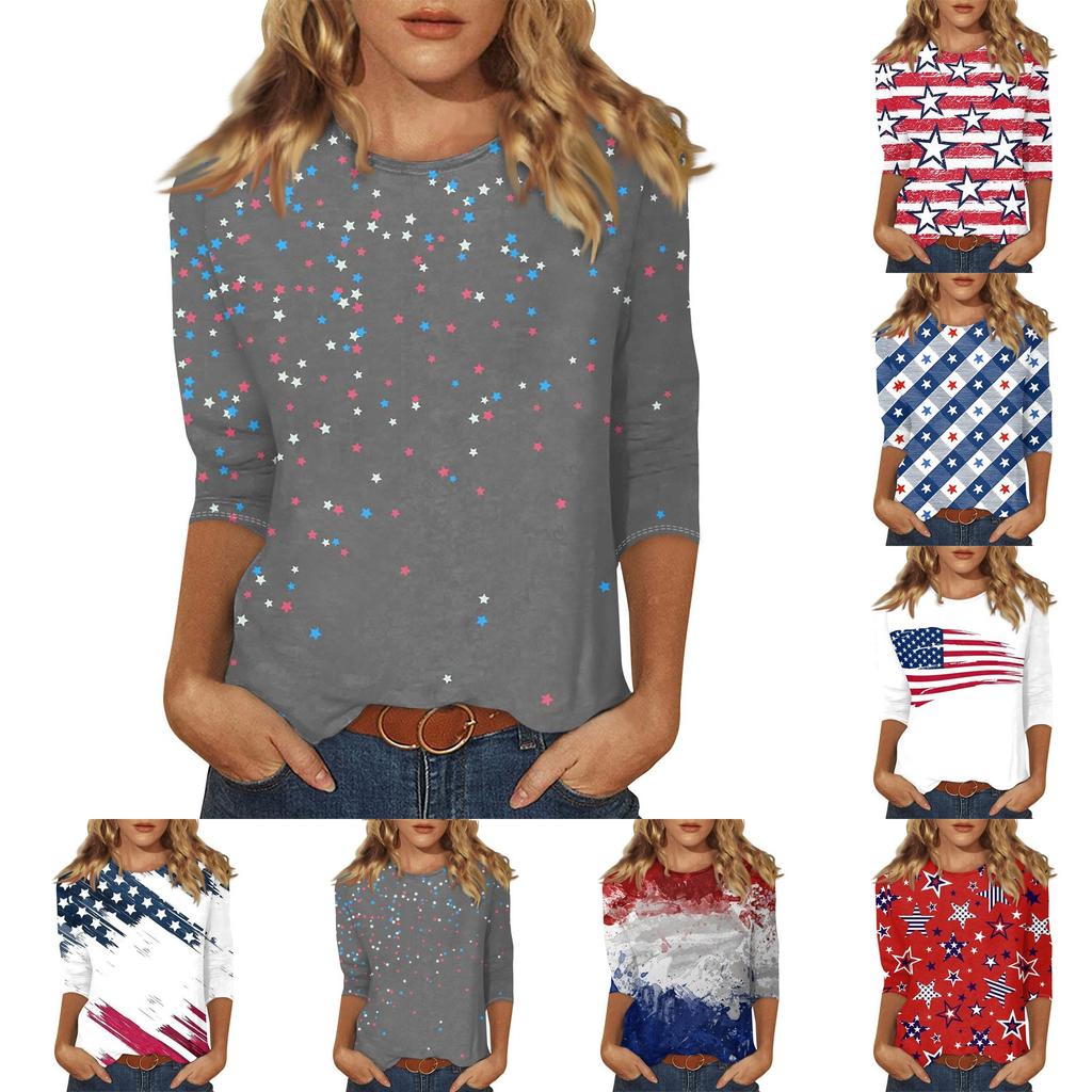 Women's Casual 3/4 Sleeve T-Shirts O- Neck Tops