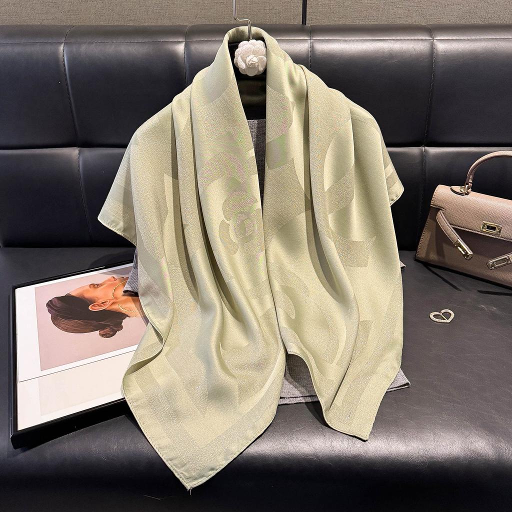 Spring 90Cm Classic Fashion Versatile Shawl Women'S Shade Dust-Proof Camellia Tencel Cotton Silk Scarf