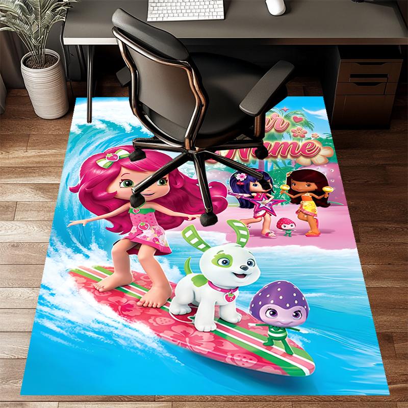 Princess Strawberry Design Area Rug Personalized Name- Non-Slip, Soft & Cozy Floor Mat for Living Room, Office - Indoor/Outdoor Carpet