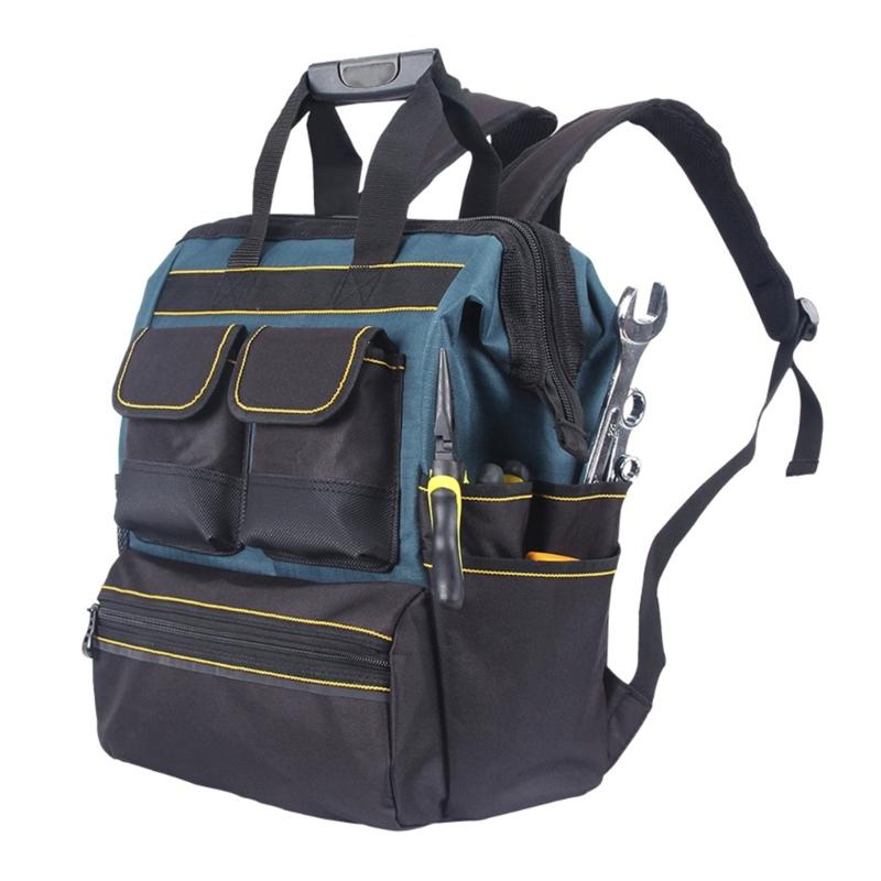 Tool Backpack 31x21x43cm Wide Top Opening Multiple Exterior Pockets for Wrenches Screwdrivers Easy Access Organization