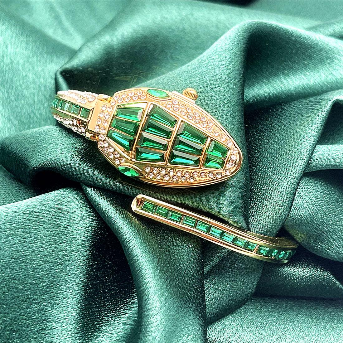 

Браслет-часы «Змея», инкрустированный бриллиантами, кварцевые часы с открытым механизмом