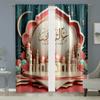 2pcs Mosque Pink Traditional Pattern Curtains Islamic Festival Living Room Bedroom Drawbar Pocket Window Decoration