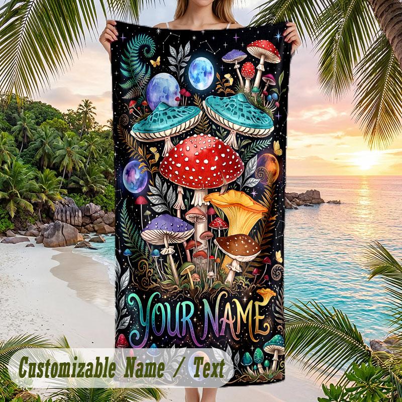 Mystical Moth Key Artwork Theme Quick Dry Beach Towel Custom Name Text Print Large Sand Resistant Towel Beach Vacation