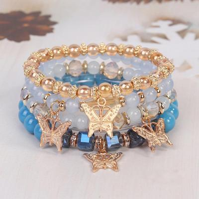 Multi- Crystal Bracelet Set, Bohemian Ethnic Beaded Bracelet