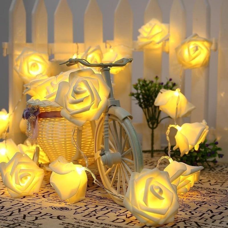 10 Rose Christmas Decoration String Lights Simulation Rose LED Light Post Lantern Lighting Fairy Lights Home Flower Party