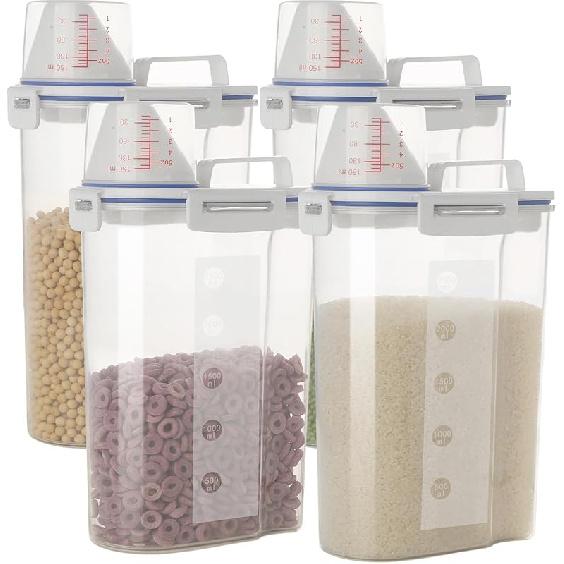 2 Pcs 5.5 LB Rice Storage Container, Airtight Cereal Flour Dispenser with Pouring Spout & Measuring Cup, Kitchen Plastic Clear Dry Food Storage Bin