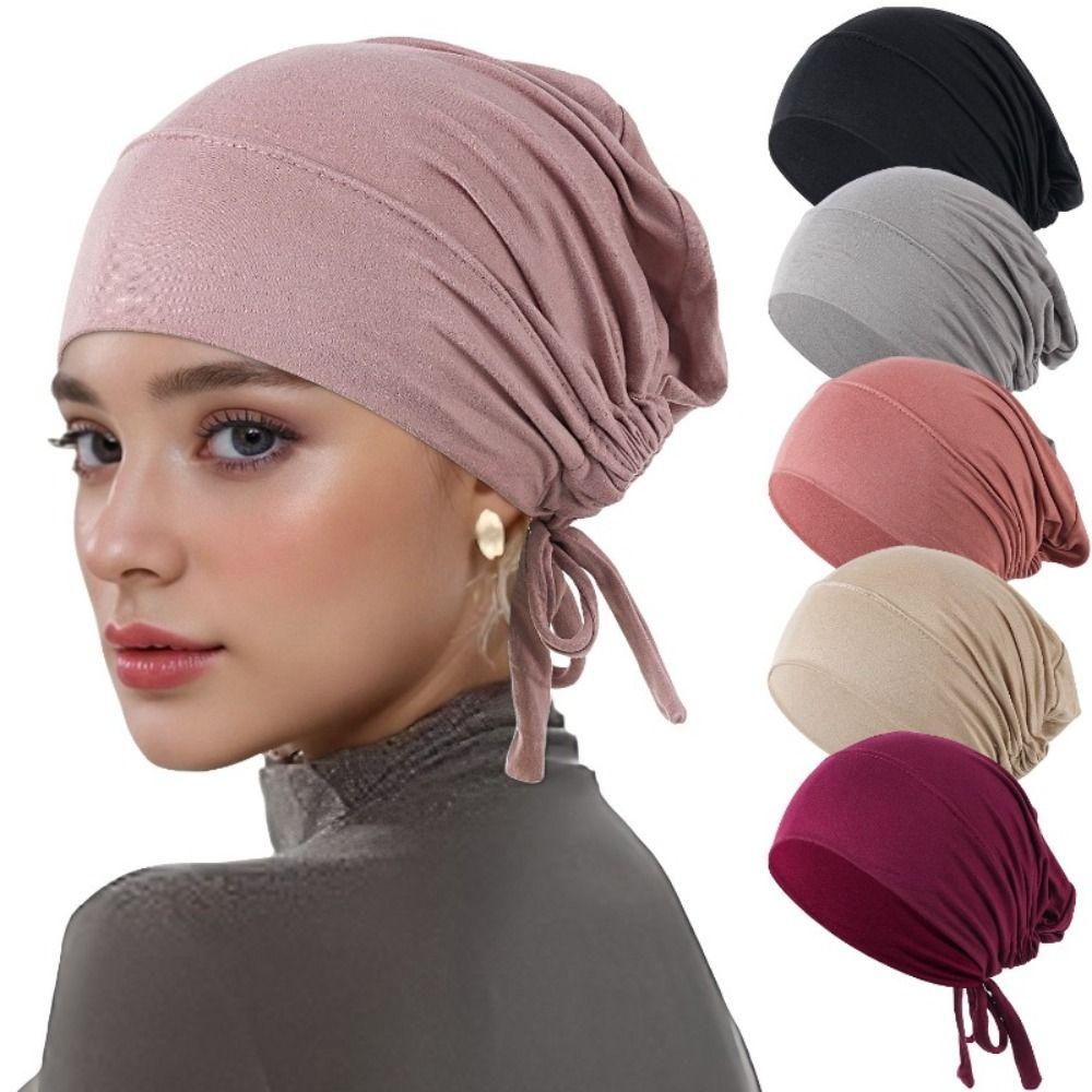 Breathable Muslim Ribbon Base Hat, Solid Color Muslim Bonnet Islamic Turban Muslim Women