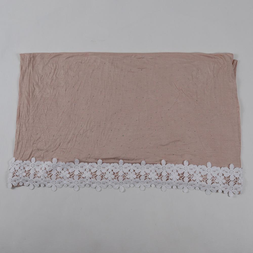 Muslim Jersey Hijab With Rhinestones Lace Hijabs Scarf For Woman Abayas Jersey Scarf Islamic Dress Women Turbans Headscarf Femme