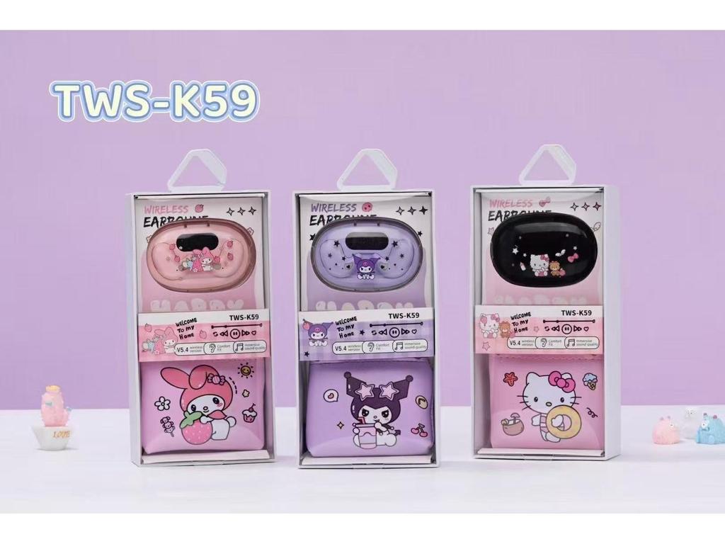 2025 TWS-K59 Bluetooth 5.3 Earphones with Cartoon Coin Purse Wireless Sleep Design
