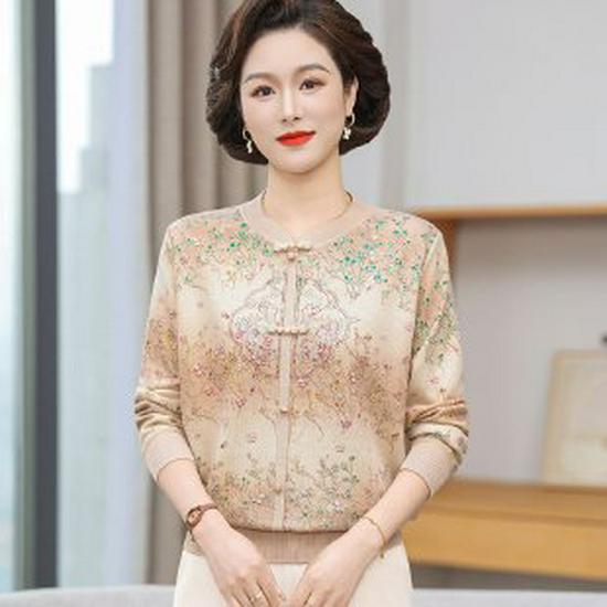 

Stylish Spring Knit Lapel Shirt for Middle-Aged & Elderly Women - New Long Sleeve Base Layer Top XL оранжевый