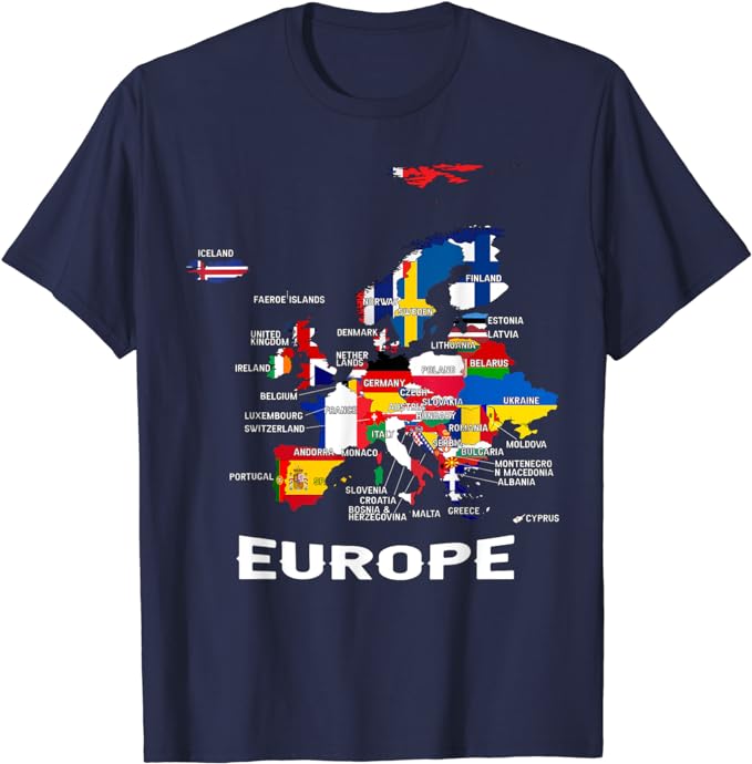 Flag of Europe, European Flags, Map of Europe, European Maps Political T-Shirt Geography Lovers Outfit Humor Funny Trip Tee Gift