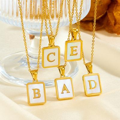 Gold Plated Initial Letter Necklace for Women, Minimalist Mother of Pearl Shell, Stainless Steel, Tarnish Free, New, 2024