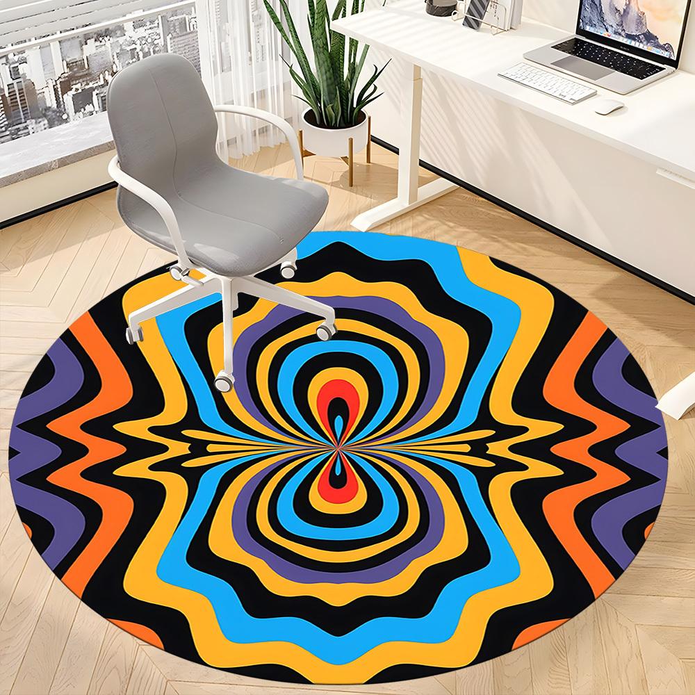 1pc Psychedelic Pattern Carpet, Round Non Slip Durable Large Size Office Carpet, Suitable for Office