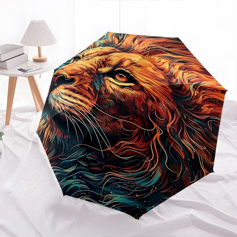 1pc Flaming Lion Auto-Open Close Umbrella with Foldable Design, 8-Bone Iron Frame, Outdoor, Ideal Gift for Fans, Travelers, Daily Use.B069