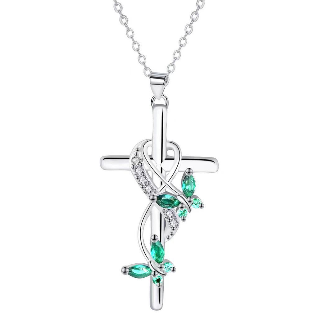 Silvery Color Plated Necklace Jewelry Women Wedding  Cross CZ Crystal Zircon Stone Pendant Christmas Gift