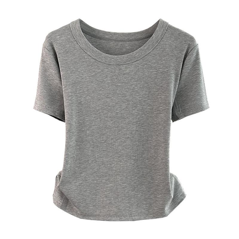 Standard Shoulder Short Sleeve Tee Modal Ribbed Loose Casual Basic Top Stretchy Slim Base Layer Soft Ribbed Fabric Good For Inner And Outer Wear Top