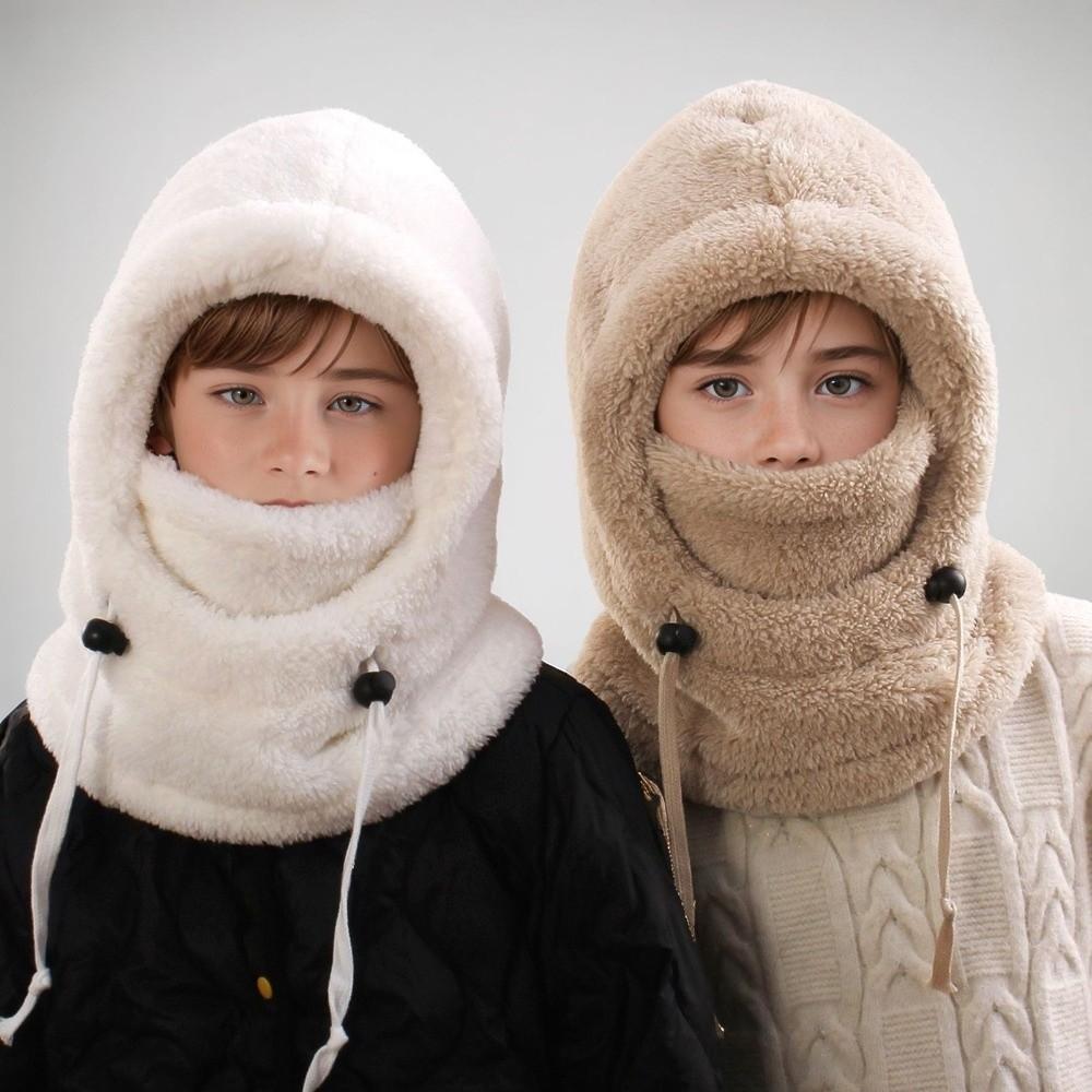 Hood Children Windproof Cap Solid Color Ski Mask Hat Simple Plush Balaclava Hat  Boy