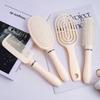 Yellow Fluffy Hair Comb: Women's Air Cushion Curling & Massage Comb with Ribbed Round Barrel for Home Use