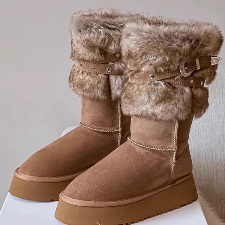 

Snow boots women s winter 2025 piled thickened medium tube cotton shoes integrated fur boots thick sole rubber sole 40 малиновый