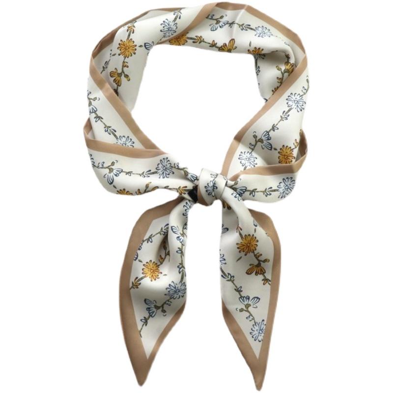 Sweet Strawberry Print Women Small Silk Scarf Handle Bag Ribbons Female Head Scarves Sharp Angle For Women  100*9cm