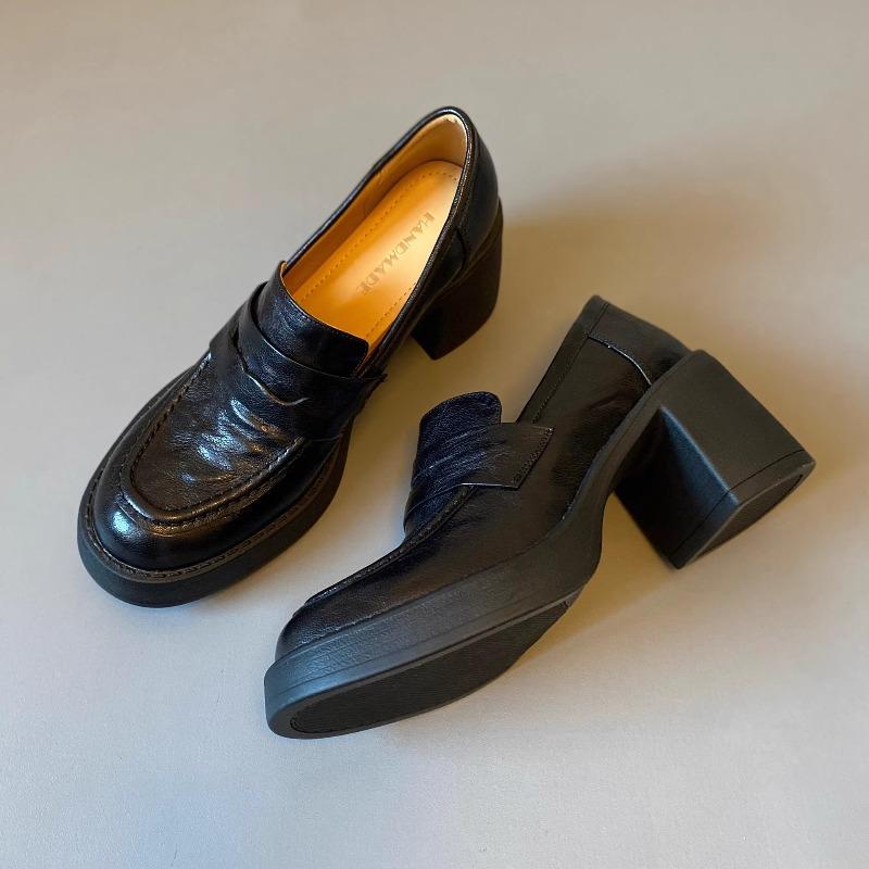 Retro High-heeled Round-toe Shoes, Stylish Platform Shoes, Height-increasing Single Shoes, New Style