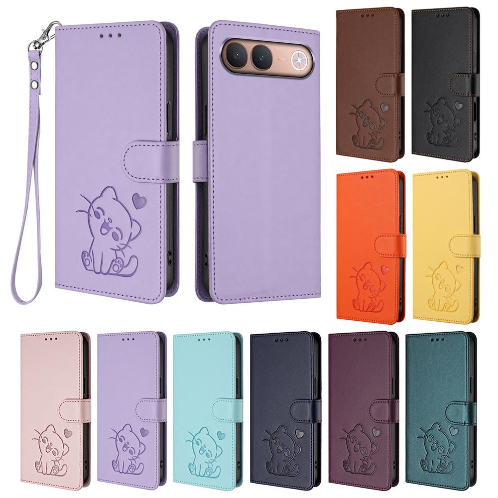 Cute Cat Leather Wallet Case For Vivo Y11D Y21D Y31D Y05 Y21 Y28 Y29 Y31 Y38 Y39 Y51 Pro Y76 Stand Card Slot Flip Phone Cover