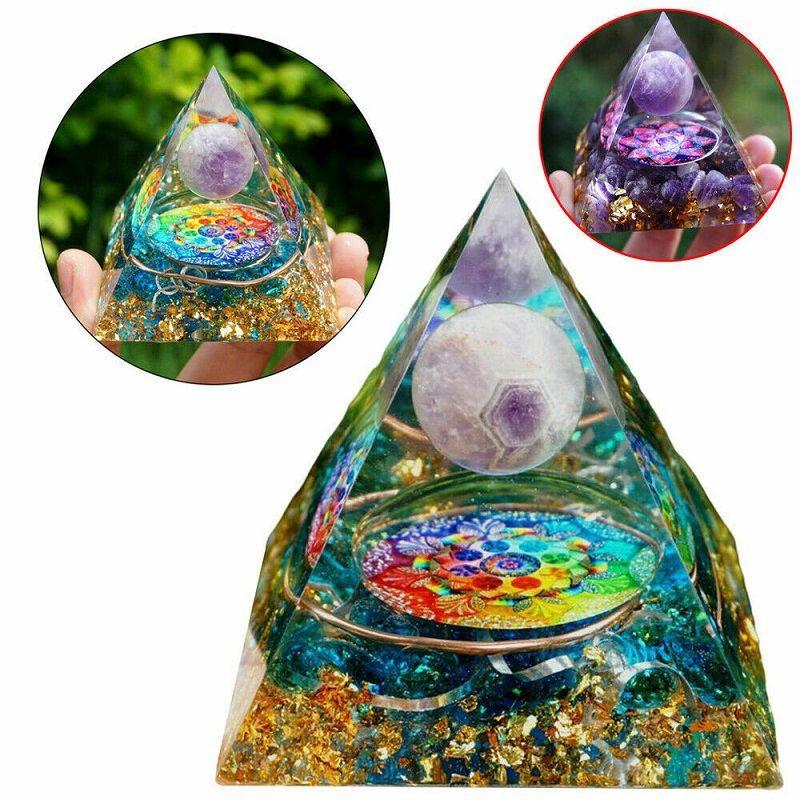 Amethyst Crystal Pyramid Healing Orgonite Chakra Energy Orgone Ornaments Home