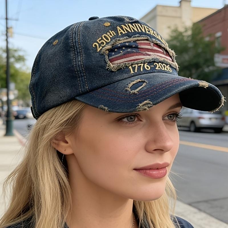 Cappellino da Baseball Strappato da Cowboy Commemorativo del 250° Anniversario dell'Indipendenza Americana, Cappellino da Baseball Patriottico, Regolabile alla Moda