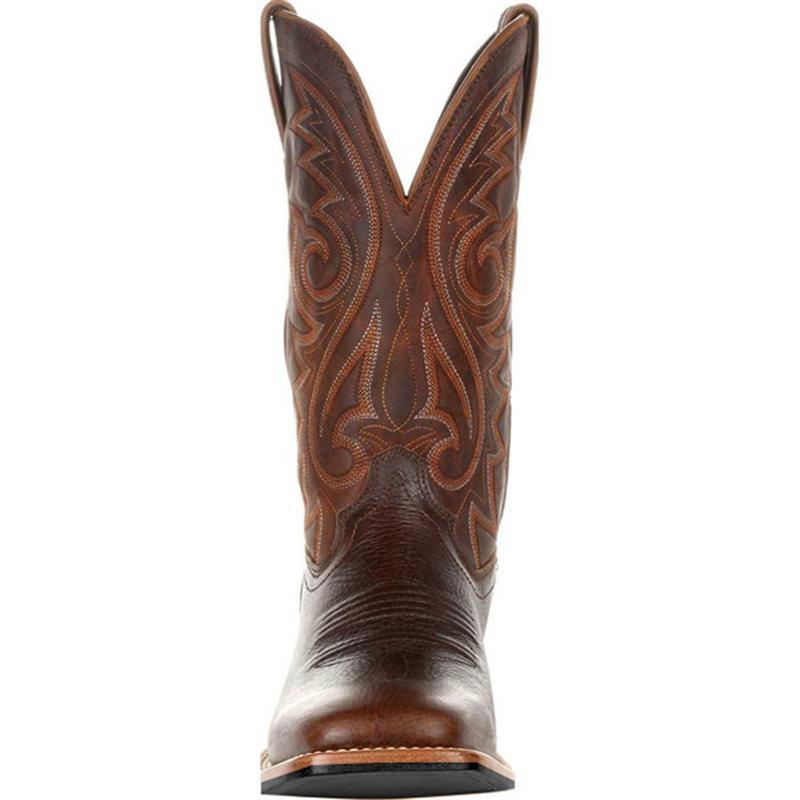 Cizme Western Cowboy Negru Maro Pantofi de iarna din piele artificiala Cizme barbati retro Cizme barbati brodate Cizme la jumatatea gambei Marimea Plus 48 Bote