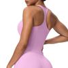Solid Color Cross-Back Yoga Tank with Chest Pads - Quick-Dry, Fitted Sports Top