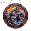 2D Flat Bohemian Style Three Wolves Mountain Scene Acrylic Decoration Sign, Stained Glass Design, Home Decor Plaque Hanging Wall Art Decorative Garden