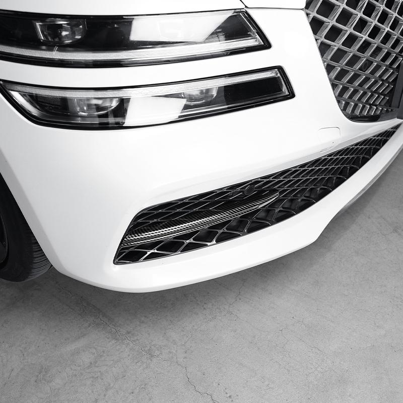 Car Exterior Accessory For Carbon Fiber Bright Black Front Bumper Fog Light Lamp Frame Trim Cover For Genesis G80 RG3 -2024
