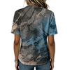 Women's Short Sleeve Henley Button Neck Shirt Cotton Linen Blend Lightweight Casual Top with Abstract Print Pattern for Summer and Spring
