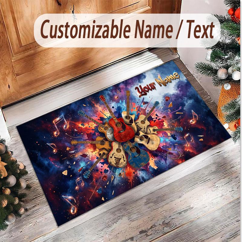 Music General Theme Soft Crystal Velvet Rug Custom Name & Text Print Non Slip Floor Rug for Bedroom Living Room