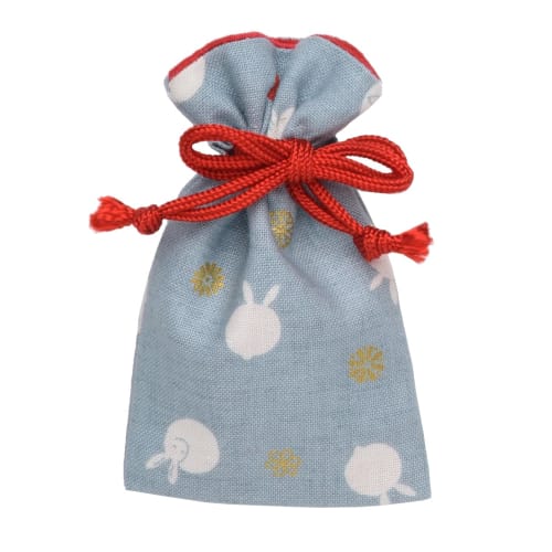 Hiranoya Amulet Bag, Drawstring Pouch, Power Stone, Salt, Bean Rabbit Design, Cute, Izumo Taisha Omotesando [Light Blue/Pink] (Light Blue)