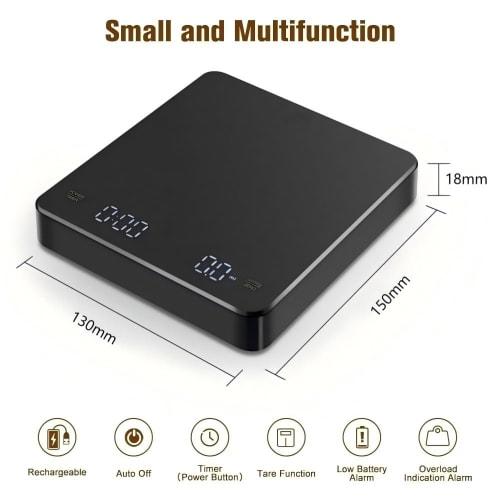 Coffee Space Coffee Scale RCS-105 High-Precision Drip Scale with AUTO Mode, Type-C Rechargeable, Digital Kitchen Scale, 0.1g/3kg, High-Performance, Ja