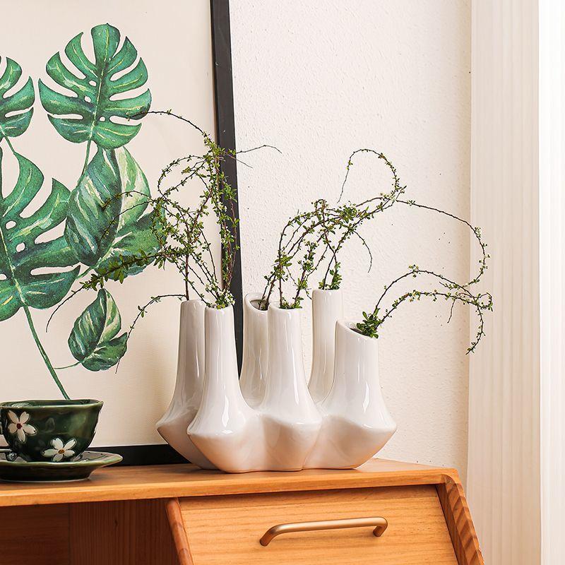 Modern Creative Handmade Ceramic Abstract Multi Mouth Vase Homestay Hotel Decoration Home Livingroom Entrance Furnishing Crafts
