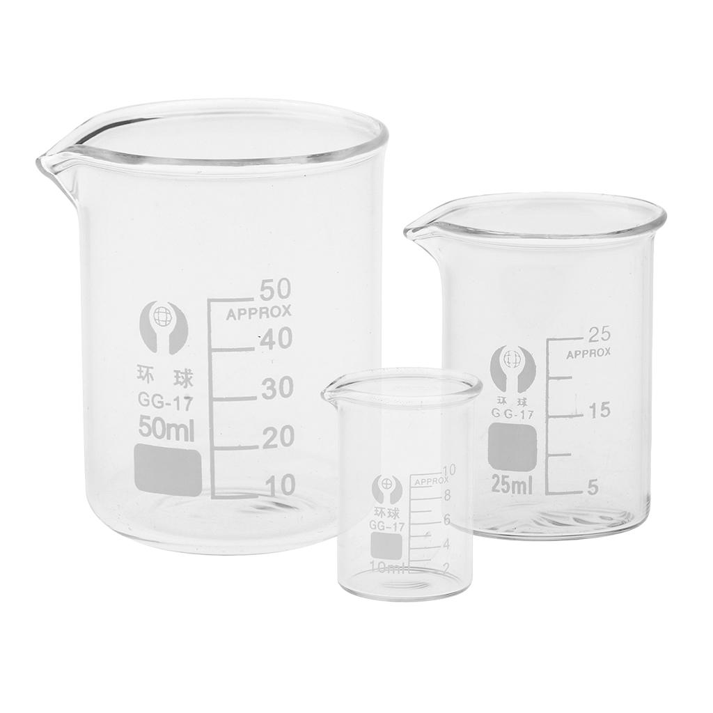 50 ml durchsichtig 25 ml 10 ml Glasbecher-Set 100 ml Glaswaren transparent Borosilikatglas 5 ml Laborbedarf