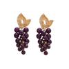 Imitation Fruit Purple Beaded Earrings Light Luxury Vintage Earrings Grape Stud Earrings  Party