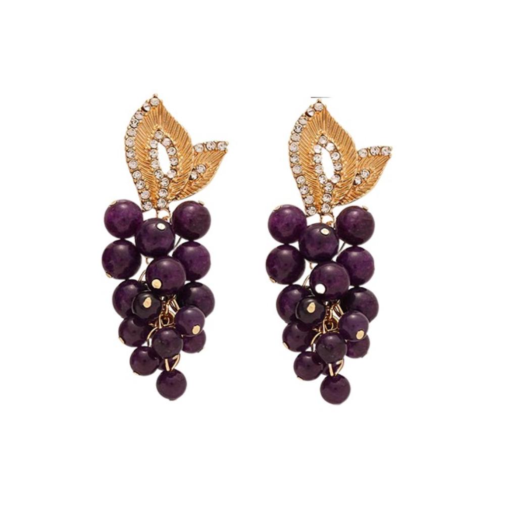 Imitation Fruit Purple Beaded Earrings Light Luxury Vintage Earrings Grape Stud Earrings  Party