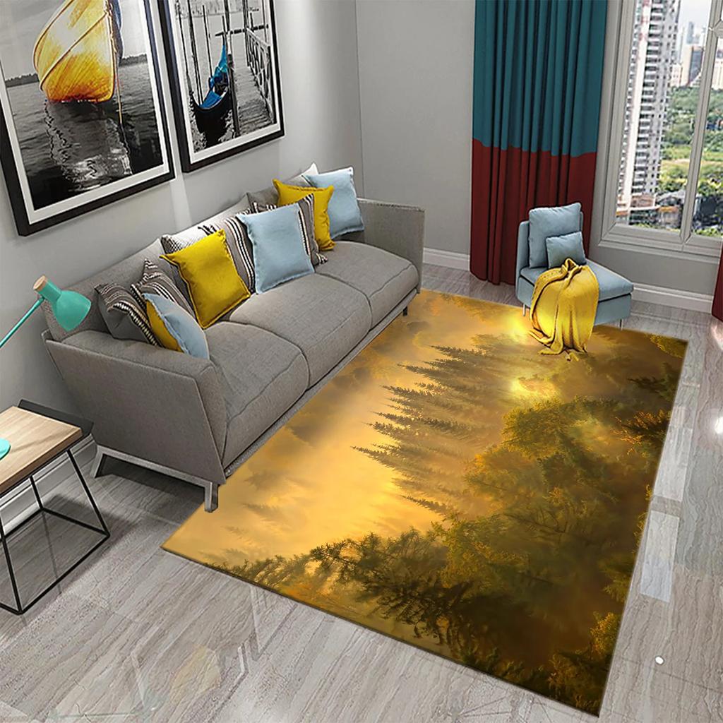 3D Foggy Forest Carpet White Smoke Fog Clouds Rugs Bathroom Kitchen Non-Slip Doormat Area Rug Living Room Bedroom Decor Rugs