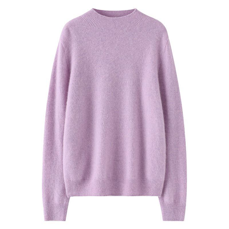 Women's Pure Cashmere Pullover - Half-High Collar, Loose Fit, Warm Autumn/Winter Knit Sweater.