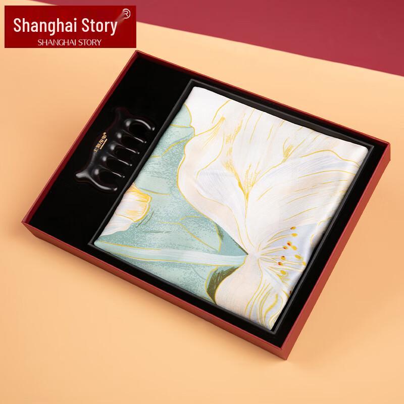 Women's Mulberry Silk Scarf Gift Set with Ebony Comb