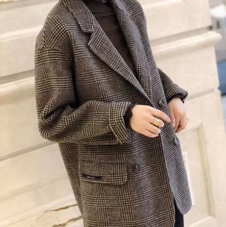 2022 Autumn/Winter Women's Petite Plaid Double-Sided Cashmere Coat: Thin, Casual British Style Overcoat
