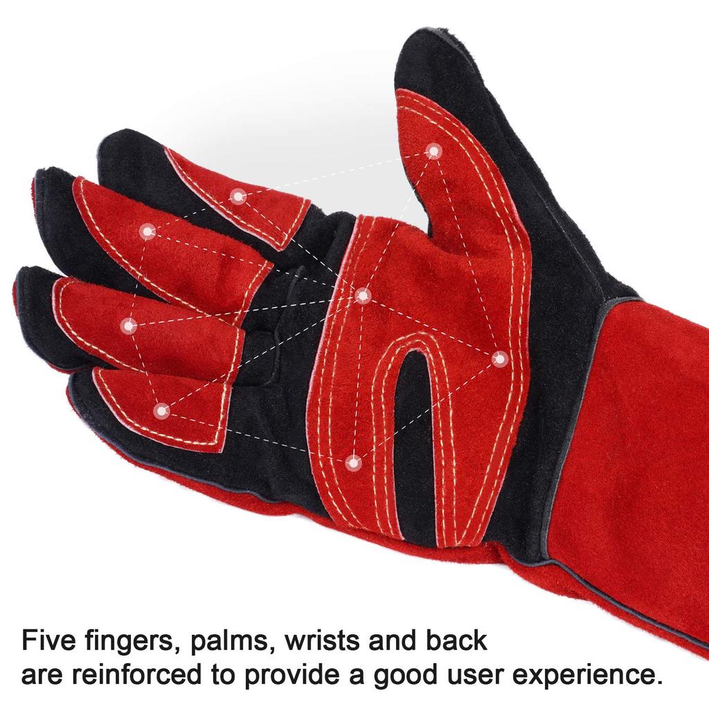 ANDELI Leather MIG Welding Thick and Cowhide Leather Gloves for Fire and Dog Bite Gloves, Soft, Heat-Resistant, Double-Layer Welding, Potholders,