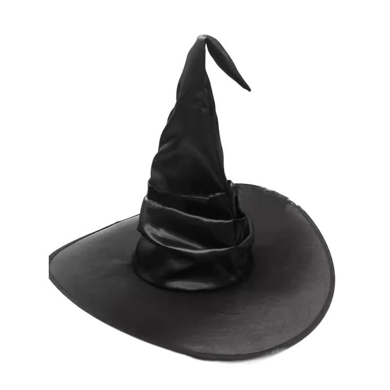 Black Pleated Witch Hat Costume Prop - One Size for Halloween Parties